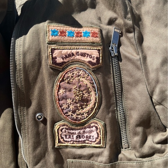 Women's Patch Embroidered Jacket Green Military NO SIZE Tapestry Mystic Spanish - Picture 3 of 14